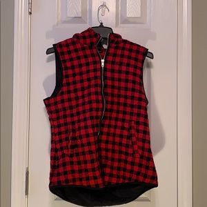 Red and black plaid hooded vest